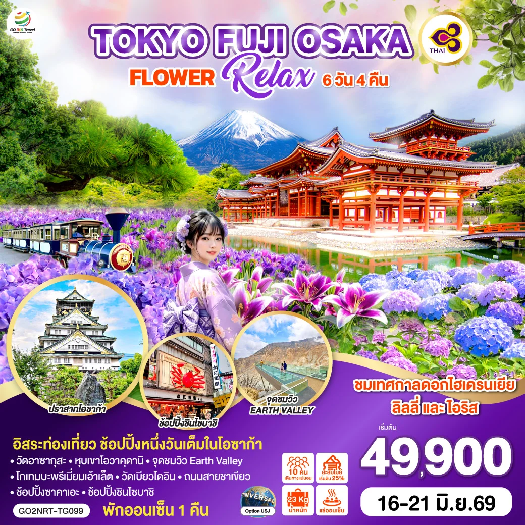 ทัวร์ญี่ปุ่น TOKYO FUJI OSAKA FLOWER RELAX 6วัน 4คืน (TG)